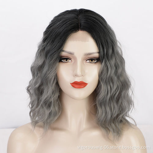Top Quality Cheap Wholesale Body Wave Mix Middle Part U Lace Frontal Synthetic Fiber Hair For Black Women Lace Front Wig